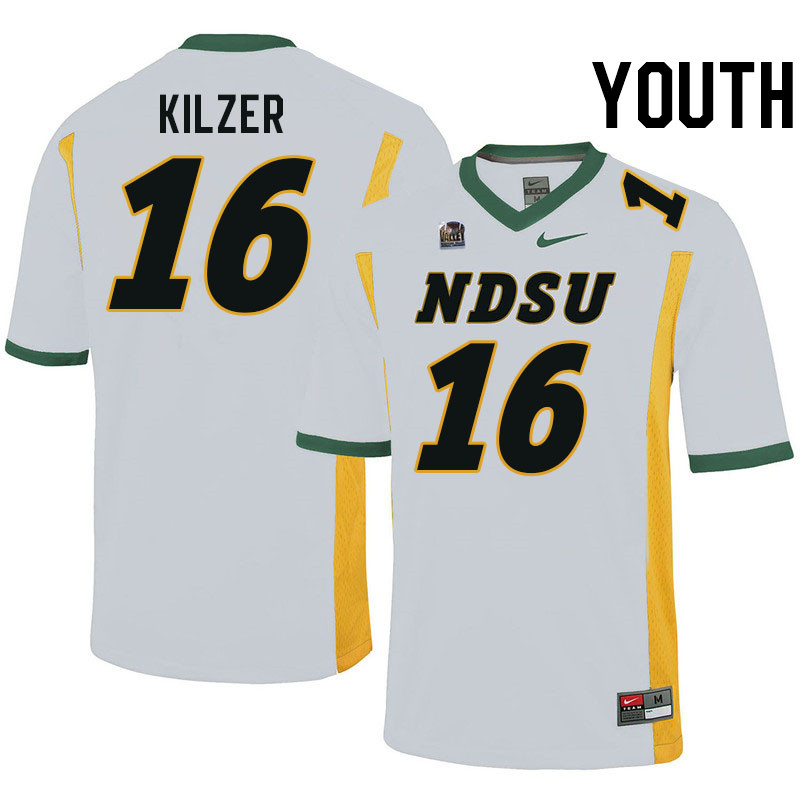Youth #16 Jacob Kilzer North Dakota State Bison College Football Jerseys Stitched-White